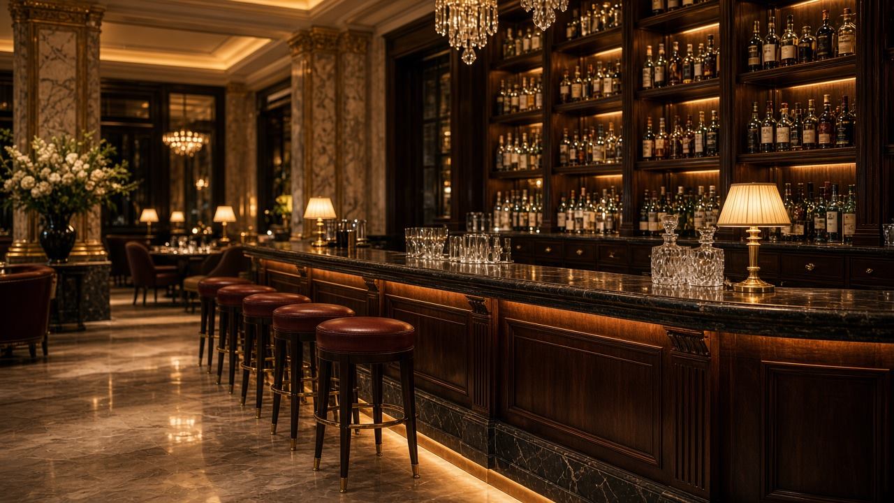 Barra del restaurante con copas