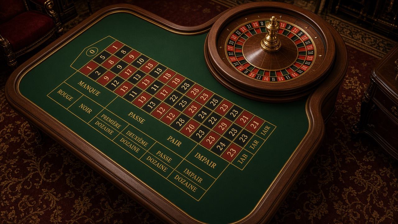 Mesa de ruleta francesa con paño verde